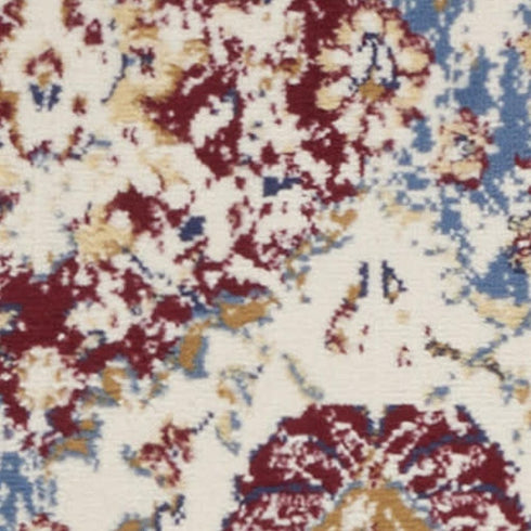 4' X 6' Navy Blue Damask Power Loom Distressed Area Rug